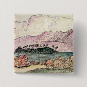 Badge Carré 5 Cm Paysage de Paul Gauguin   Tahitian (la semaine sur