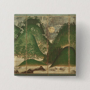 Badge Carré 5 Cm Paysage de ressort avec Sun