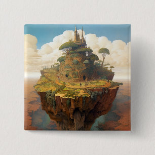Badge Carré 5 Cm Paysage de Surreal Island Art Imaginaire
