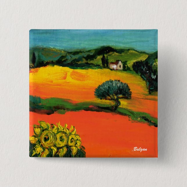 BADGE CARRÉ 5 CM PAYSAGE DE TOSCANE AVEC DÉBORDEMENT (Devant)