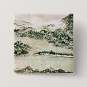 Badge Carré 5 Cm Paysage des montagnes et d'une rivière
