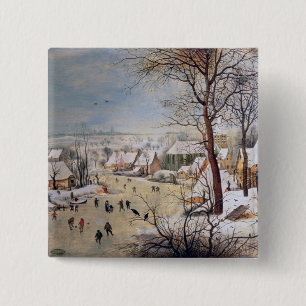 Badge Carré 5 Cm Paysage d'hiver avec Birdtrap, 1601