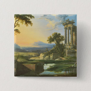 Badge Carré 5 Cm Paysage italien avec des ruines