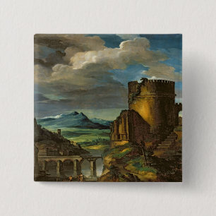 Badge Carré 5 Cm Paysage italien ou, paysage avec une tombe
