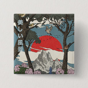 Badge Carré 5 Cm Paysage japonais magnifique
