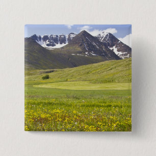 Badge Carré 5 Cm Paysage panoramique de la vallée de Svarfadardalur