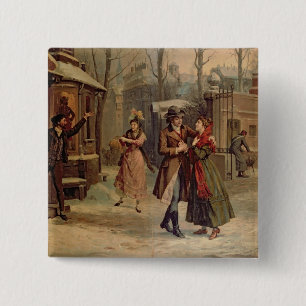 Badge Carré 5 Cm Paysage pour la scène avec Mimi et Rodolfo