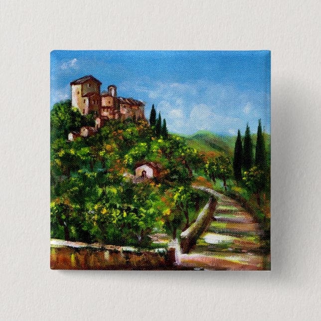 BADGE CARRÉ 5 CM PAYSAGE TOSCANE 3 (Devant)