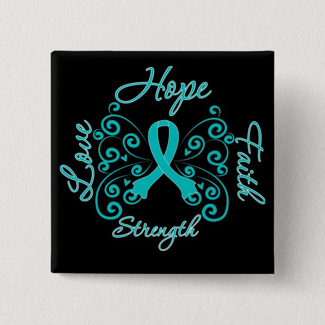 Badge Carré 5 Cm PCOS Hope Motto Papillon (Devant)