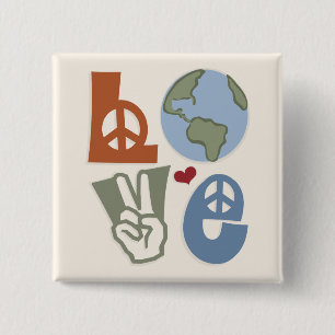 Badge Carré 5 Cm Peace Love Earth Magnet