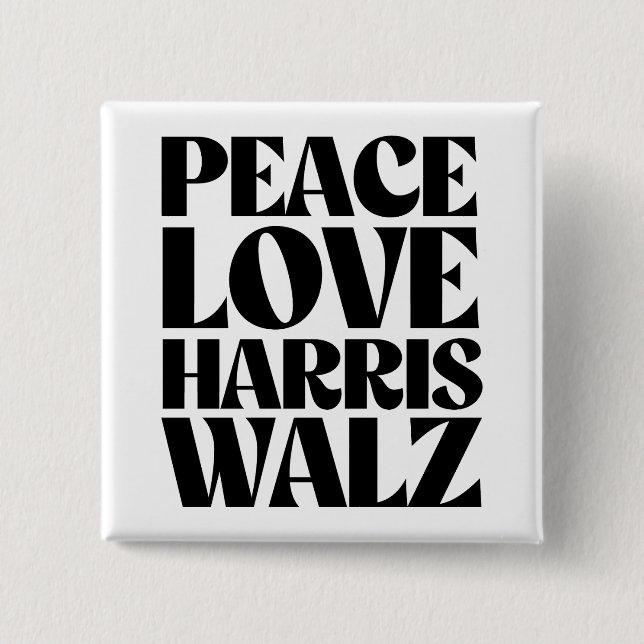Badge Carré 5 Cm Peace Love Harris Walz (Devant)