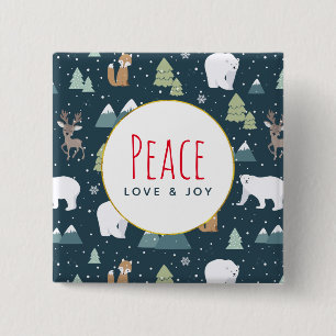 Badge Carré 5 Cm Peace Love & Joy Christmas Animaux Motif