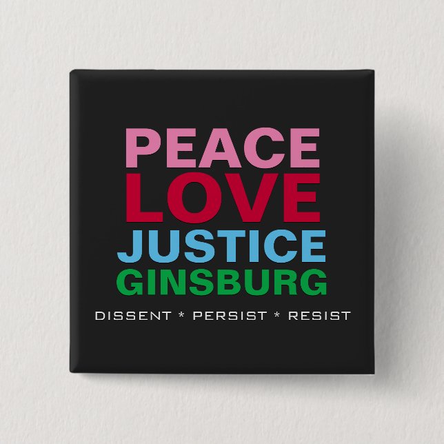 Badge Carré 5 Cm Peace Love Justice GINSBURG Carré (Devant)