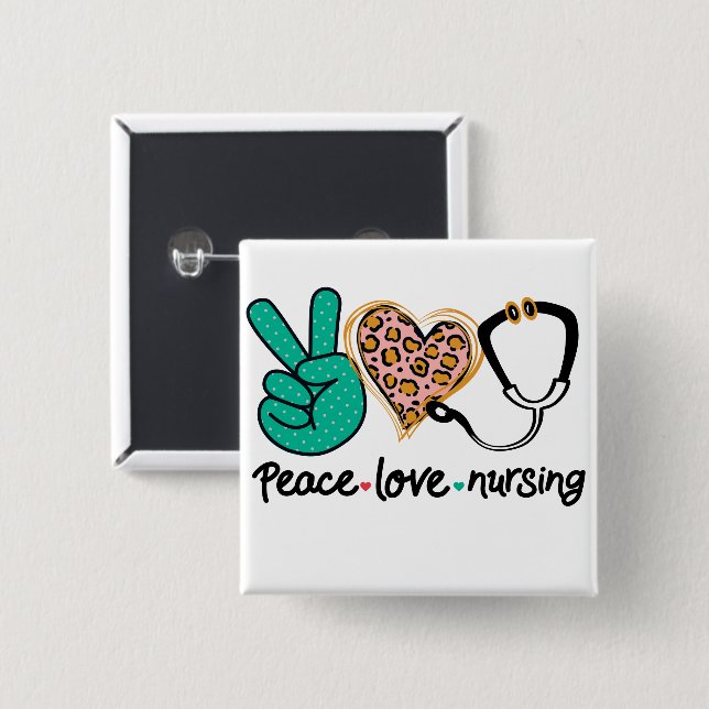 Badge Carré 5 Cm Peace Love Nuring (Devant & derrière)