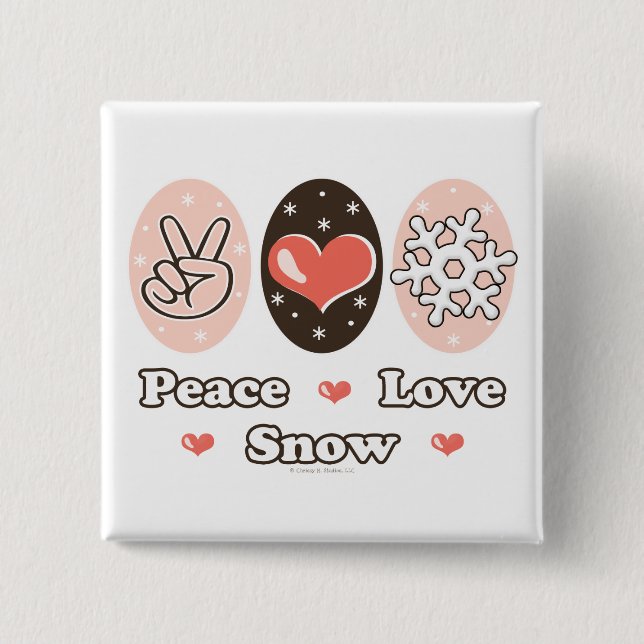 Badge Carré 5 Cm Peace Love Snow Flake Button (Devant)