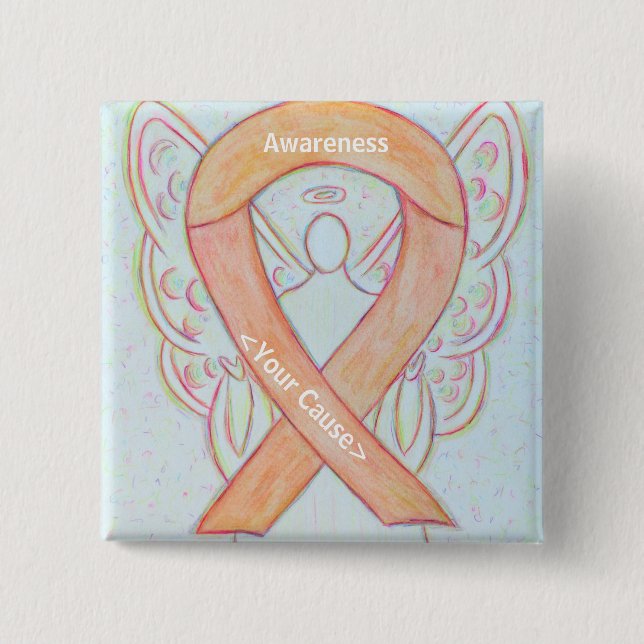 Badge Carré 5 Cm Peach Awareness Ribbon Angel Custom Button Pins (Devant)