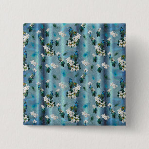 Badge Carré 5 Cm Peacocks & Emerald Green Soie métallique