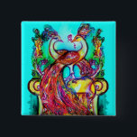 Badge Carré 5 Cm PEACOCKS IN LOVE MONOGRAM red blue turquase green<br><div class="desc">Elegant and classy design . Watercolor painting with golden and silver foil .</div>