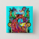 Badge Carré 5 Cm PEACOCKS IN LOVE  MONOGRAM red blue turquase green<br><div class="desc">Elegant  and classy design . Watercolor painting with golden and silver foil .</div>