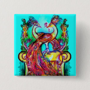 Badge Carré 5 Cm PEACOCKS IN LOVE  MONOGRAM red blue turquase green
