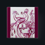 Badge Carré 5 Cm PEACOCKS IN LOVE Red and White<br><div class="desc">Elegant and whimsical drawing in red and white.</div>