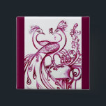 Badge Carré 5 Cm PEACOCKS IN LOVE Red and White<br><div class="desc">Elegant and whimsical drawing in red and white.</div>