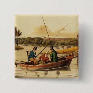 Badge Carré 5 Cm Pêchant dans un coup de volée, aquatinted par I.