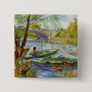Badge Carré 5 Cm Pêche au printemps, Vincent van Gogh (F354)