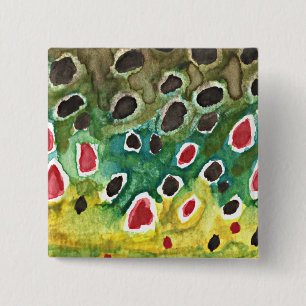 Badge Carré 5 Cm Pêche Brown à la truite