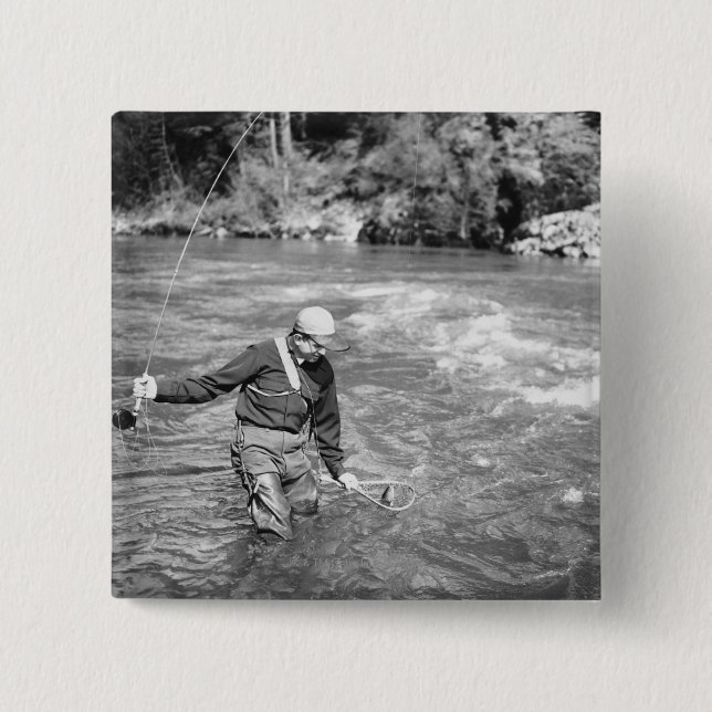 Badge Carré 5 Cm Pêche d'homme (Devant)