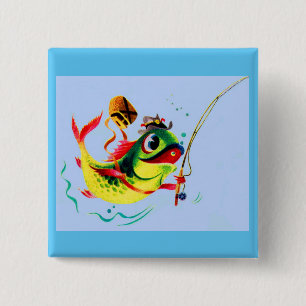 Badge Carré 5 Cm Pêche du poisson dans les années 1940