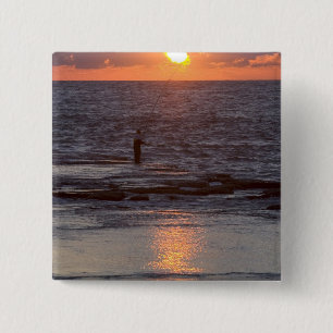 Badge Carré 5 Cm Pêcheur à Byblos au coucher du soleil, Liban