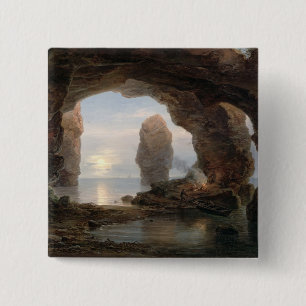 Badge Carré 5 Cm Pêcheur dans une grotte, Helgoland, 1850 (l'huile