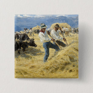 Badge Carré 5 Cm Peder Severin Kroyer - Threshing dans les Abruzzes