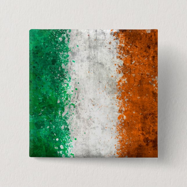Badge Carré 5 Cm Peignez le drapeau d'Irlandais d'éclaboussure (Devant)