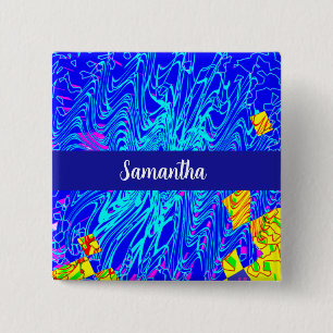 Badge Carré 5 Cm Peinture d'art Abstrait bleu moderne