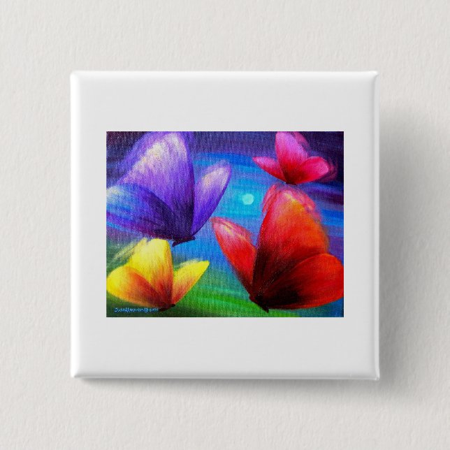 Badge Carré 5 Cm Peinture d'art de papillon - multi (Devant)