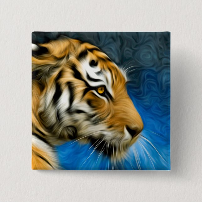 Badge Carré 5 Cm Peinture d'art tigre (Devant)