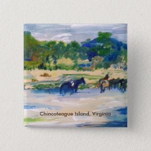 Badge Carré 5 Cm Peinture de cheval d'île de Chincoteague