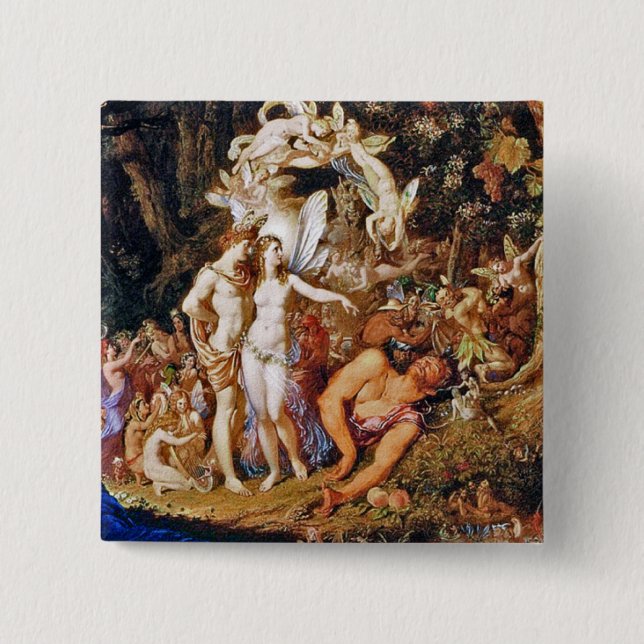Badge Carré 5 Cm Peinture de fées "Oberon et Titania" (Devant)