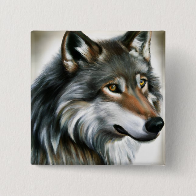 Badge Carré 5 Cm Peinture de loup (Devant)