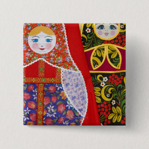 Badge Carré 5 Cm Peinture de poupée de Matryoshka de Russe