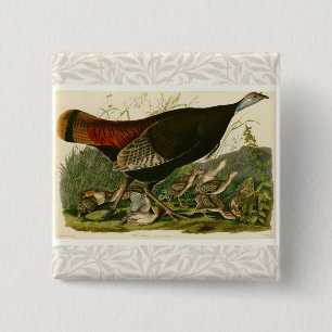Badge Carré 5 Cm Peinture d'oiseaux sauvages de Turquie Audubon