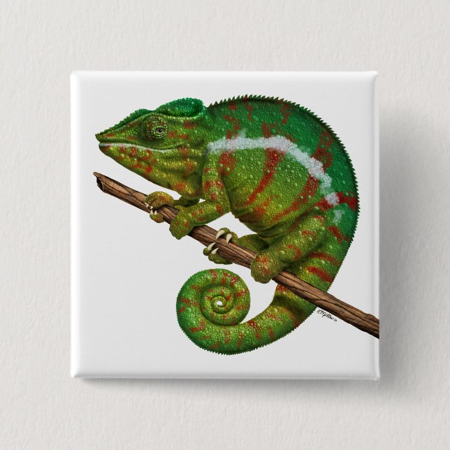 Badge Carré 5 Cm Peinture numérique Panther Chameleon (Devant)
