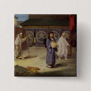 Badge Carré 5 Cm Pèlerin japonais retournant du bâti Fusi Yama