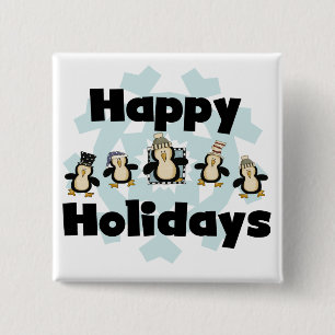Badge Carré 5 Cm Penguin Happy Holidays Tshirts et cadeaux