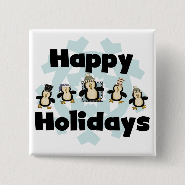 Badge Carré 5 Cm Penguin Happy Holidays Tshirts et cadeaux (Devant)
