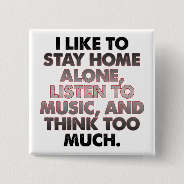 Badge Carré 5 Cm Pense Trop Amusant Introvert Bouton Badton Pin (Devant)