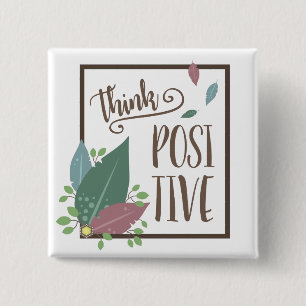 Badge Carré 5 Cm Pensez motivation positive texte plume boho
