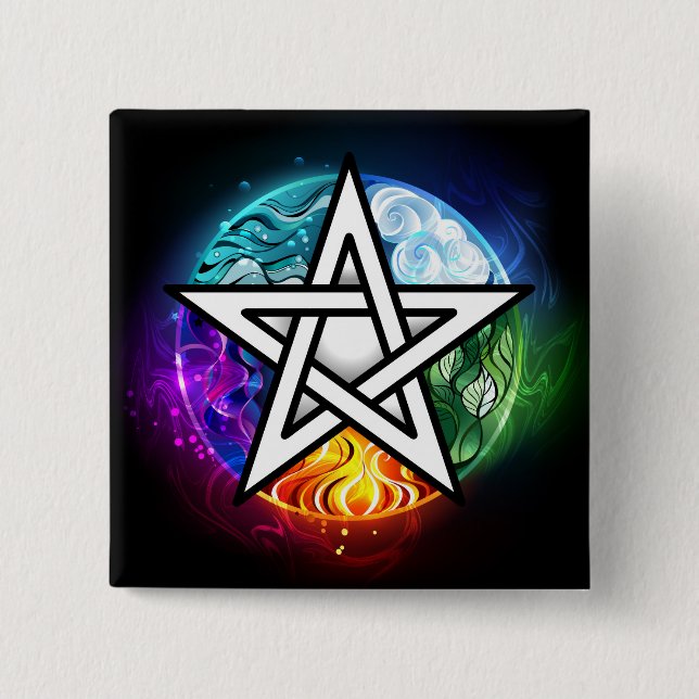 Badge Carré 5 Cm pentagramme du Wiccan (Devant)